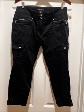 WHBM Black Cargo Zip Pocket Capri Pants